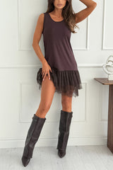 Sleeveless Patchwork Ruffle Hem Mini Matching Dress