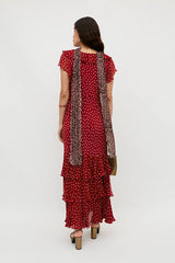Vintage Red Polka Dot Ruffle Maxi Dress β Romantic Boho Summer Dress with Tiered Hem