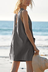 Solid Color Casual Round Neck Sleeveless Pocket Loose Rompers