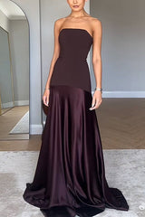 Heididress Strapless Satin Patchwork Flare Maxi Dress