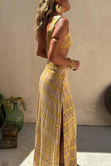 Heididress V Neck Cut Out Side Split Tie Dye Maxi Dress