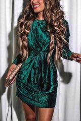 Heididress Tie Waist Velvet Holiday Dress(in 4 Colors)