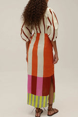 Heididress Knot Front Cut Out Puff Sleeves Side Slit Printed Midi Dress