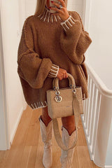 Heididress Turtleneck Drop Shoulder Color Block Pullover Sweater