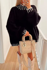 Heididress Turtleneck Drop Shoulder Color Block Pullover Sweater