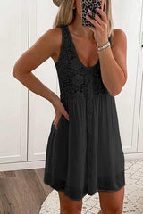 Heididress Lace Floral Buttons Swing Tank Dress