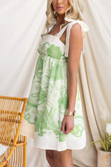 Heididress Bow Shoulder Sleeveless High Waist Floral Print Mini Dress
