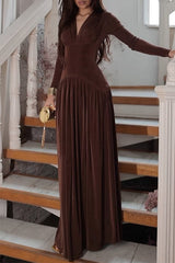 Heididress V Neck Long Sleeves Waisted Velvet Maxi Dress
