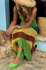 Heididress V Neck Backless Color Block Maxi Cami Dress