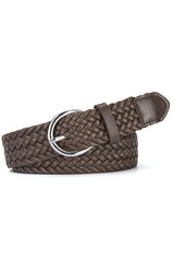 Faux Leather Metal Buckle Adjustable Braided Belt
