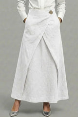 Women's Elastic Waist Casual Loose Cotton And Linen Midi Skirt