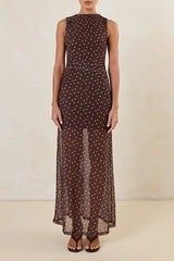 Isla Maxi Dress (Choc Micro Polka)