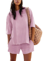 Women's Casual Matching Set with Slit Top and Shorts