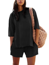 Women's Casual Matching Set with Slit Top and Shorts