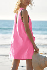 Solid Color Casual Round Neck Sleeveless Pocket Loose Rompers