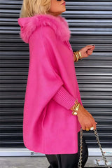 Heididress Dolman Sleeves Zipper Up Pocketed Jacket with Faux Fur Hood