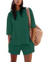 Women's Casual Matching Set with Slit Top and Shorts