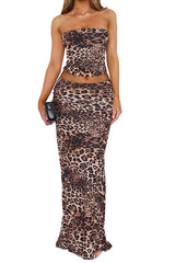 Leopard Print Tube Top With Skirt Co-Ord Set