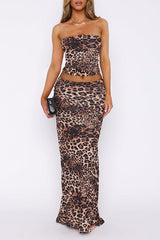 Leopard Print Tube Top With Skirt Co-Ord Set