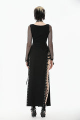 Punk Knitted Top with Mesh Overlay and Shoulder Buckle Details