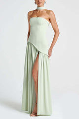 Heididress Strapless Back Lace-up High Slit Splice Maxi Dress