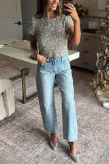 Heididress Rhinestone Embellished Pocketed Straight Leg Pants