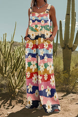 Floral Print Wide Leg Loose Overalls