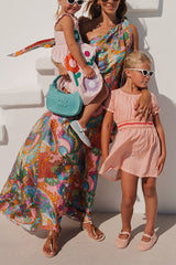 Tie Knot One Shoulder Unique Print Maxi Vacation Dress