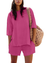 Women's Casual Matching Set with Slit Top and Shorts