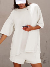 Women's Casual Matching Set with Slit Top and Shorts