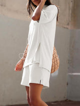 Women's Casual Matching Set with Slit Top and Shorts