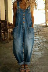 Women's Casual Denim Jumpsuit With Adjustable Buckles