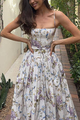 Heididress Spaghetti Strap Floral Print Bustier A-line Maxi Dress