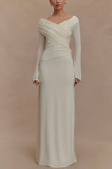Elegant Off Shoulder Long Sleeves Ruched Maxi Dress