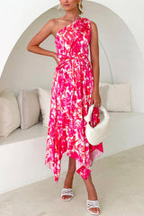 Heididress One Shoulder Sleeveless Twist Front Floral Pleated Dress