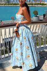 Heididress Spaghetti Strap Waisted Floral Print A-line Maxi Dress