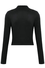 Punk Skeleton Hand Leather Appliqué Embroidered Mock Neck Tee