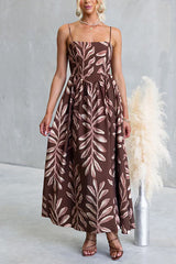 Spaghetti Strap High Waist Printed Swing Maxi Dress