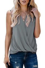 Heididress V Neck Wrap Front Ruched Sleeveless Top