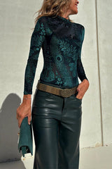 Crewneck Long Sleeves Printed Bodysuit
