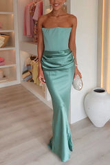 Heididress Strapless Ruched Satin Splice Bodycon Maxi Dress