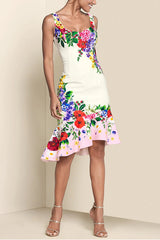Ruffle Trim Detail Dress - White Multi