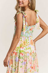 Heididress V Neck Bow Shoulder Tiered Floral Print Maxi Dress