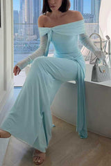 Heididress Off Shoulder Long Sleeves Knot Waist Draped Maxi Dress