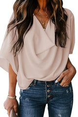 Heididress Cowl Neck Short Sleeve Drape Chiffon Shirt