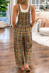 Vintage Plaid Wide Leg Overalls
