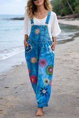 Women's Boho Floral Print Overalls – Casual Loose Beach Jumpsuit