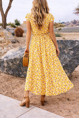 Vintage Floral Maxi Dress Women Summer Bohemian Flowy Beach Dress