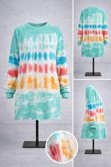 Vibrant Tie-Dye Long Sleeve Sweatshirt Mini Dress