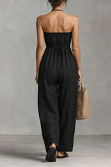 Strapless Cinched Waist Wide Leg Jumpsuit – Effortless Summer Linen Romper